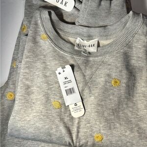 Olive & Oak Heather Gray Sweat shirt and pants with Mustard Dots